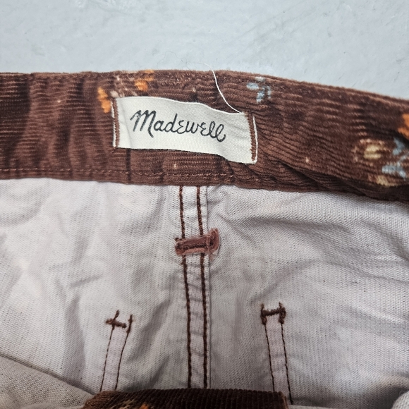 Madewell Slim Emmett Wide Leg Cropped Floral Corduroy Zipper Choco Pants Sz 24 - Picture 4 of 13